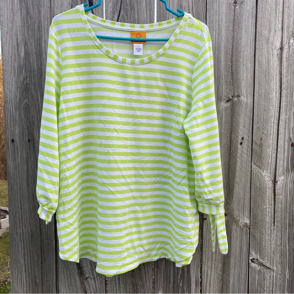 Ruby Rd.‎ Vibrant Green and White Striped Long Sleeve Top
